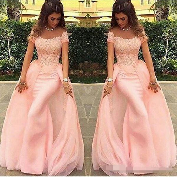 2021 sirène dentelle pure cou pêche rose robes de soirée illusion manches longues robes de bal dos boutons couverts balayage train robes de soirée