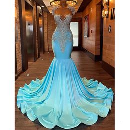 Mermaid Arabisch aso ebi luxueuze prom jurken kristallen kristallen avond formeel feest tweede receptie verjaardag verloving jurken jurk zj