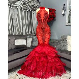 Mermaid Arabisch Aso Ebi Red Prom jurk kristallen veeravond formeel feest tweede receptie verjaardag verlovingsjurken jurken jurken robe de soiree zj es