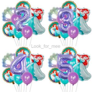 Mermaid Ariel Cartoon Ballonnen Prinses Folie Ballon 32Inch Nummer Baby Meisje Paars Air Baloes Verjaardagsfeestje Decor Kids speelgoed HKD230808