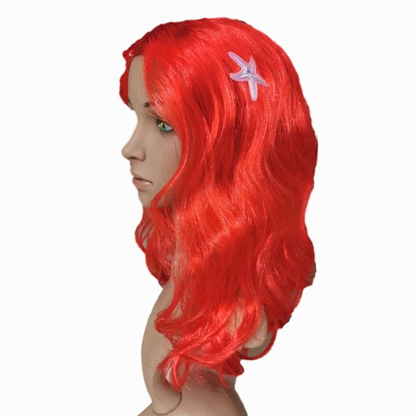 Sirène Ariel Princess Red Long Roll Wig Copaly Rouge Anime avec perruque étoile de mer