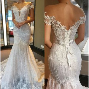 Mermaid kralen Sexy Applique Dress Lace China lieverd nek sweep trein illusie op maat gemaakte trouwjurken bruidsjurken es