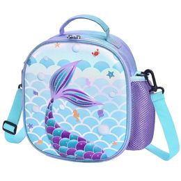 Bolsa Bento de sirena Bolsas de almuerzo para niños Caja de asas azul claro Estudiantes Niño Enfriador térmico reutilizable portátil 240226