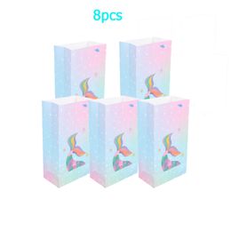 Sacons-cadeaux de fête d'anniversaire sirène Popcorn Biscuit Candy Craft Paper Sacs Boîtes cadeaux de queue de sirène