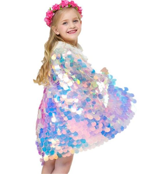 Cape de sirène scintillante bébé filles Cape de princesse paillettes colorées Boutique nouveau Costume de Cape de fête d'halloween accessoires de cosplay