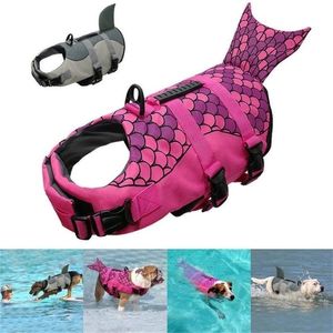 Zeemeermin Kostuum Haai Reddingsvest Voor Kleine Grote Hond Zomer Vest Badmode Reflecterende Huisdier Kleding Zwemvest LJ200923255M