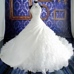 Robes de mariée de luxe en cristal de sirène avec jupes en dentelle froncée Sparkle strass robes de mariée Dubaï robes de Novia personnalisé M227U
