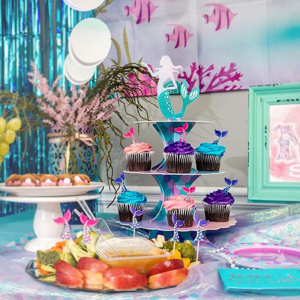 Mermaid cupcake toppers and torta envolturas para pastel de sirena para baby shower niñas debajo del mar suministros de fiesta de cumpleaños