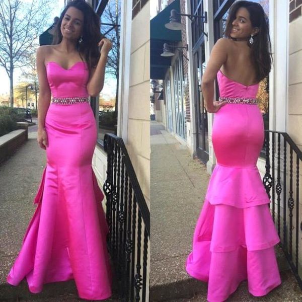 Mermaid Dark Style Pink Night Sweetheart Sleeveless Prom Dresses Tiered Ruffed Back Peplum Peplum Fiests personalizados