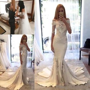 Mermaidjurken Elegant Off Shoulder Lace Applique 1/2 Sleeves Court Train Wedding Jurys Bridal Dress Custom Made Made Made