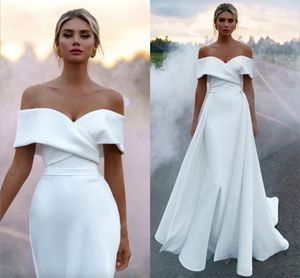 Robes de sirène vestidos robes nuptiales en satin doux de la robe de fête de mariage princesse épaule avec jupe détachable