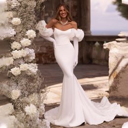 Zeemeerminjurken met afneembare mouwen strapless trouwjurk voor bruid 2024 satijn vestido de noival 326 326