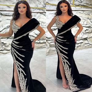 Mermaid Ebi Arabisch Aso Black prom jurken Lace kristallen Sexy avond formeel feest tweede receptie verjaardagsbetrokkenheid bruidsmeisjes jurken jurk zj