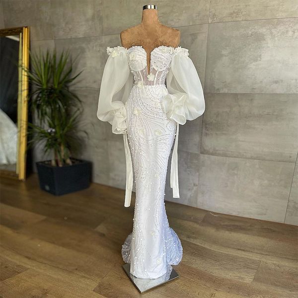 Sirène élégante appliques robes de soirée sur l'épaule à manches longues Dubaï femmes robes de soirée Illusion sur mesure robe de mariée formelle
