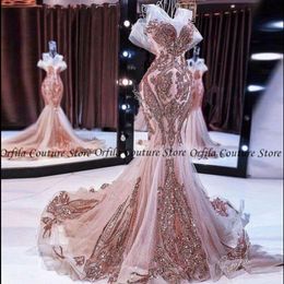 Robes de soirée sirène Sparkly Sequin Rose Rose Vestidos Robe Prom Lace Up Back Sweep Train Red Carpet Party Robe 293Q