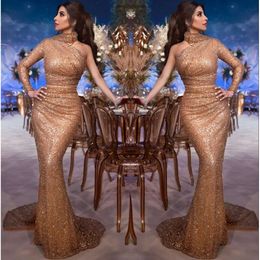 Sirène soirée Dubai Sequins Arabe 2019 High Necy Long Manches à balade des robes de promo de fête de fête formelle BC1686