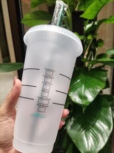 Zeemeermin Godin 24oz 710ml Plastic Mokken Tumbler Herbruikbare Clear Drinken Platte Bodem Pijlervorm Deksel Stro Cups mok