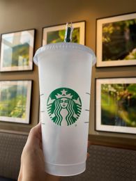 Sirène déesse Starbucks 24 oz/710 ml gobelet en plastique réutilisable clair boire fond plat tasses pilier forme couvercle paille tasses Bardian