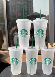 Sirène Déesse Starbucks 24 oz / 710 ml Tasses En Plastique Gobelet Réutilisable Clair Boire Fond Plat Pilier Forme Couvercle Tasses De Paille tasse