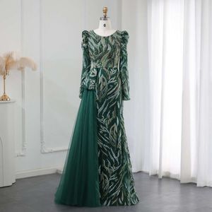 Zeemeermin groen Sharon Emerald avond zei jurk overrok lange mouw goud plus size moslimvrouwen bruiloft prom toga Ss001