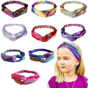 Mermaid geknoopte hoofdbanden voor meisjes bronzing gradiënt kinderen knoop headwraps criss cross dye head banden schattige tulband haarbanden metalen haarbanden 9 kleuren