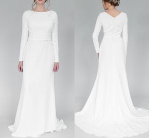 Sirène Manches Longues Robes De Mariée Modestes Avec Manches Col Bateau Manches Complètes Simple Informel LDS Temple Robes De Mariée 2020 Sur Mesure