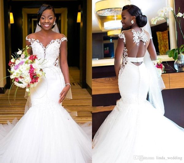 Sirena Vestidos de novia sin espalda nigerianos Glamoroso Sudafricano Niñas negras Jardín País Iglesia Novia Vestidos de novia por encargo Tallas grandes