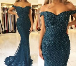 Mermaid Off The Shoulder Avondjurk 2019 Goedkope Beads Red Carpet Vakantie Dames Dragen Formele Partij Prom Toga Custom Made Plus Size