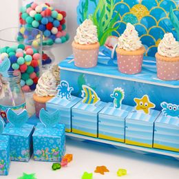 Sirène fête gâteau topper anniversaire sirène faveur boîtes paillettes de table maîtresse en papier tasses de fête de sirène sur mesure