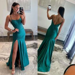 Mermaid prom jurk Emerald Green Split Spaghetti Formele avond Elegante Bone Bodice Party -jurken voor speciale OCNS -belangsterkte Es Dress