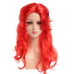 Sirène rouge grande vague cheveux longs bouclés COS princesse Ariel Halloween fête perruque pour enfants