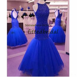 Mermaid Royal Blue Sequines Avond Feestjurk 2022 Off Shoulder Prom Formele Jurk Arabische Dubai Celebrity Draag Robe de Soiree Vestidos Noche