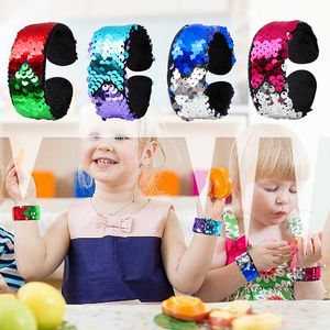 Sirène Sequin Slap DIY conçoit Bracelet, gratuit pour convertir deux paillettes de couleur, grands cadeaux de fête de vacances pour les enfants et les adolescents 4PCS