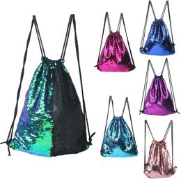 Zeemeermin Pailletten Trekkoord Tassen Pailletten Rugzakken Tassen Pailletten Dagrugzakken Bling Bling Tas voor Strandreizen 8 Colors281v