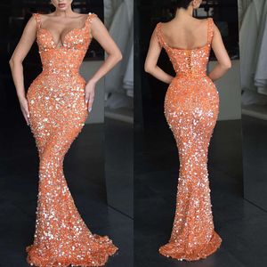 Mermaid Sexy lovertjes Avondjurken Kralen Spaghetti Braps Party Prom Mouwloze formele jurk voor Special OCN
