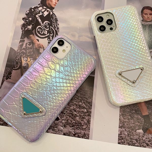 Étui de téléphone à motif de peau de sirène pour iPhone 15plus 14plus Designer 15 14 13 Pro Max Étui de téléphone laser coloré Femmes 15pro 14 Pro 12 11 Triangle Phone Shell