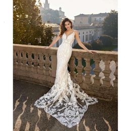 Mermaid Spaghetti Aanvragers Speciale jurken Lace Wedding Prachtige kralen Court Jurk Zipper Custom Made Plus Size Bridal Vestidos de Novia