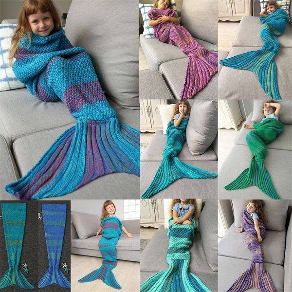 Coperta a coda di sirena Coperta morbida per sacco a pelo all'uncinetto per bambini Adulti Regalo a sirena per ragazze 10 colori 220517