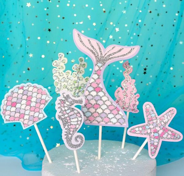 Sirène queue Cupcake Topper enfants anniversaire petite sirène fête décoration bébé douche sous la mer gâteau décor