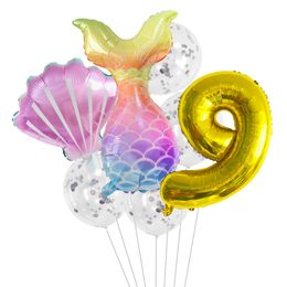 Zeemeermin Staart Folie Aantal Ballon Shell Folie ballonnen Latex Ballonnen Meisje Douche Verjaardag Huwelijksverjaardag Levert MJ0741