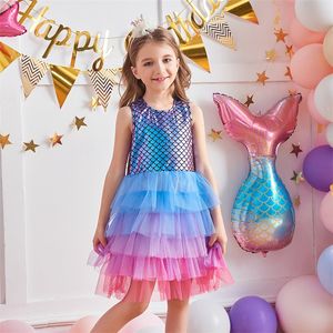 Zeemeermin tutu jurk meisjes uitvoeren zomer prom jurken kinderen verjaardagsfeestje schoolkinderen casual kleding prinses 20220225 Q2