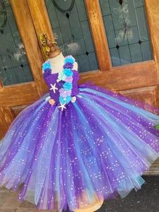 Robe Tutu sirène fleur violette Cosplay, Costumes de fête à thème océan d'anniversaire, robes Turquoise 240318