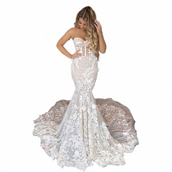 Sirena Boda Dr Sweetheart Novia Dr Apliques de encaje Boho Vestido de novia Vestidos de novia Boda Dr Para Civil r0GL #