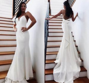 Robe de mariée sirène 2020 robes de mariée bretelles Spaghetti doux Satin Sexy robe de mariée élégante dos nu robes de mariée 3139