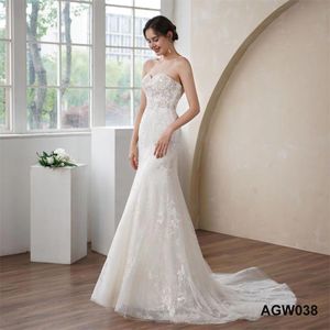 Vestido de novia de sirena, princesa de lujo ligera, falda delgada, sujetador de boda en forma de corazón AGW038