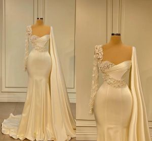 Robes de mariée sirène robe nuptiale manches longues à manches longues paillettes appliques rouleaux de satin de balay