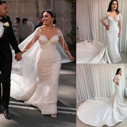 Robes à paillettes de mariage sirène Applique des robes de mariée à manches complètes sur mesure