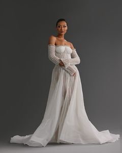 Mermaid bruiloft witte jurk 2024 o-neck kralen parels lange mouwen vlinder vloer lengte afneembare nek bowtie sjaal drie schroefdraadmethoden bruidsjurk 326
