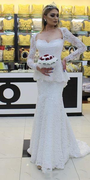 Sirena de encaje blanco manga larga vestido de boda abiti da sposa africano vintage pavo nueva princesa vestidos nupciales Sudáfrica