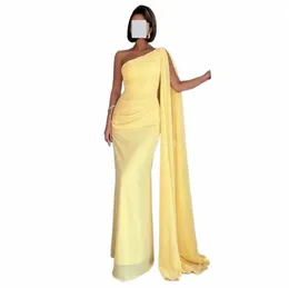 Sirène Jaune Chiff Prom Dres Une Épaule Specail Parti Femmes Robes De Bal Longueur De Plancher Soirée Formelle Dr a3ZS #